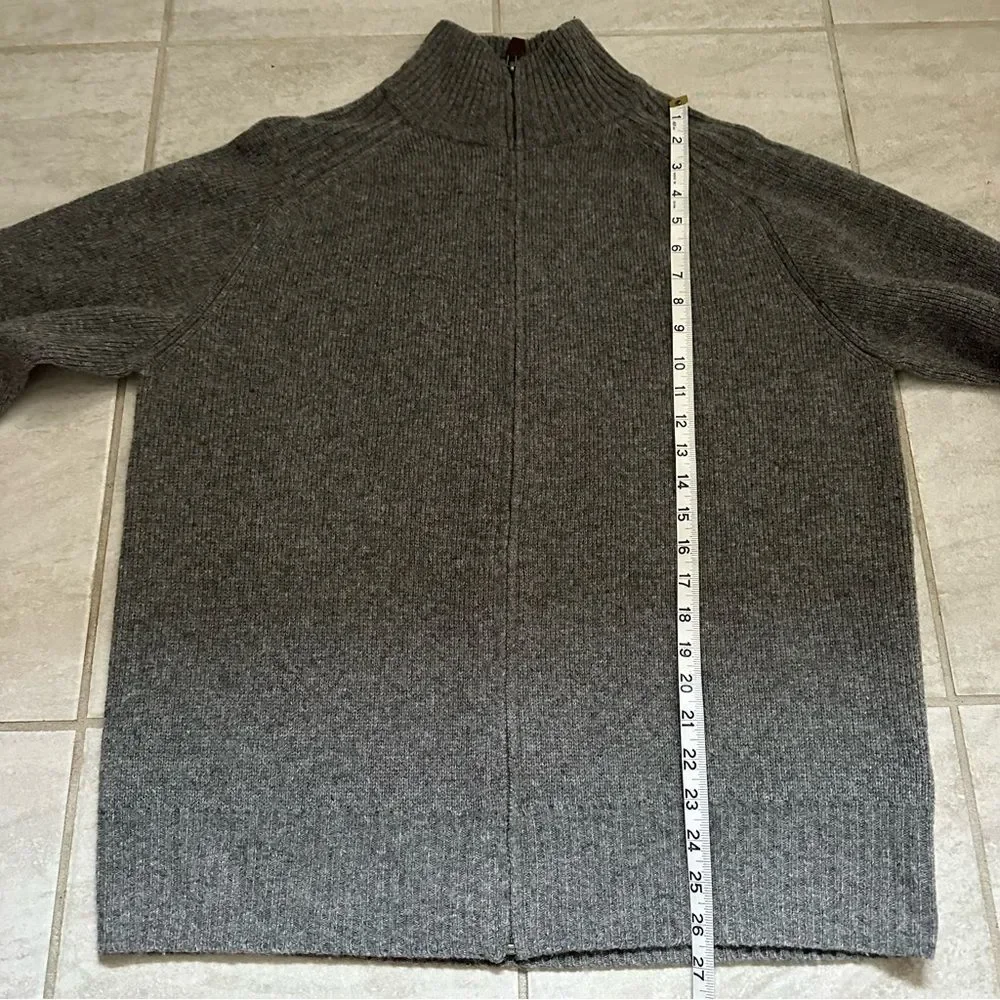 J. Crew Men's Lambs Wool Gray Full-Zip Mock Neck Minimalist Sweater Size XL